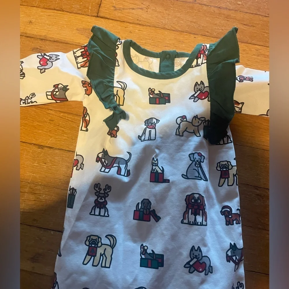 NWOT Monica + Andy Christmas dog theme one piece size 9-12M organic cotton